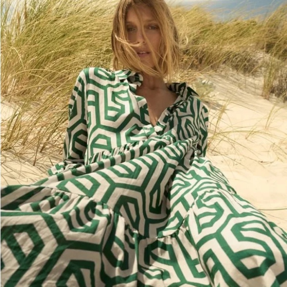 Green Geometric Print Zara Dress XS